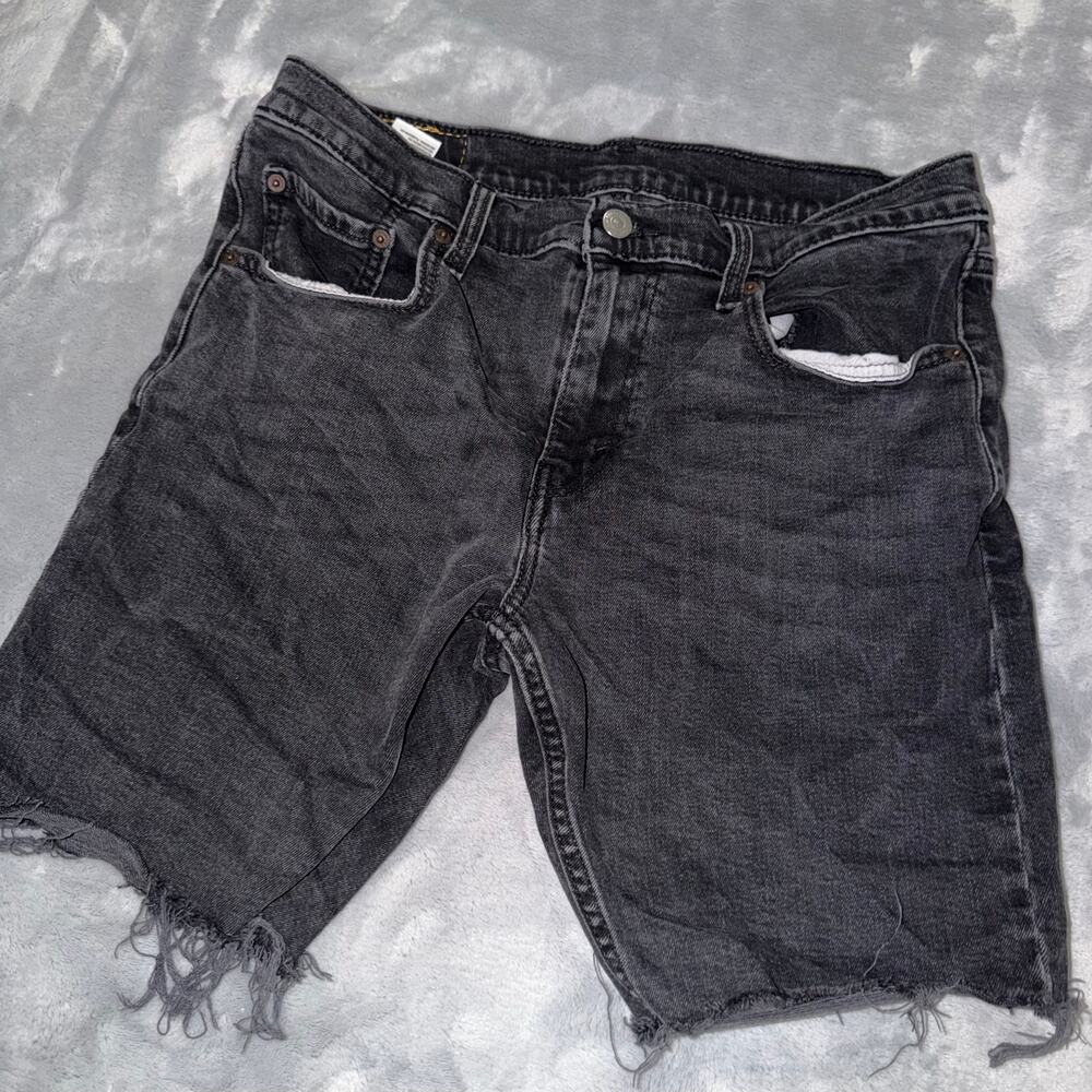 Levi’s 412 Black Denim Shorts Men’s W32 L32 Distressed Frayed Hem Jorts
